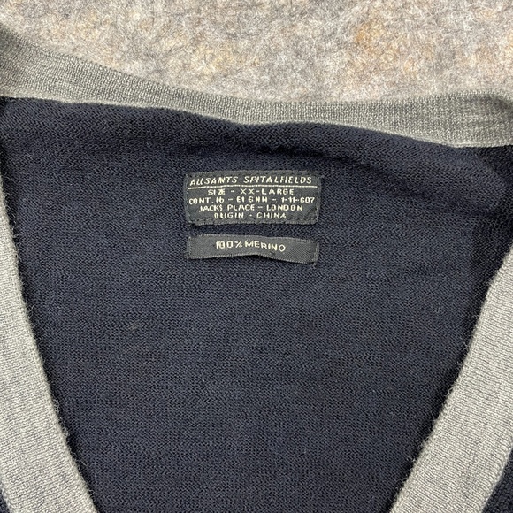 Allsaints XXL Women’s Sweater Button Up Tri Color Varsity Look Wool‎ V Neck - Picture 3 of 4